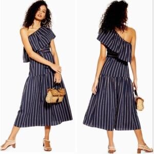 New TOPSHOP Dress Sicily One-Shouldered Midi Dress Womens Sz 8 Summer Ruffle